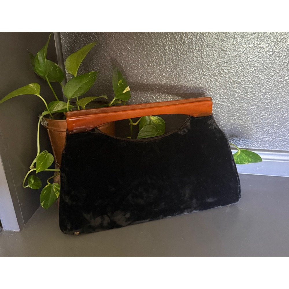 Velvet Handbag with a Fun Statement Handle, 1950s Clutch